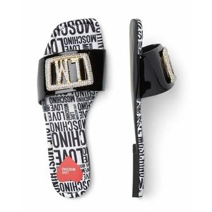 LOVE MOSCHINO Slippers Slides Vernice Nero Leather Black